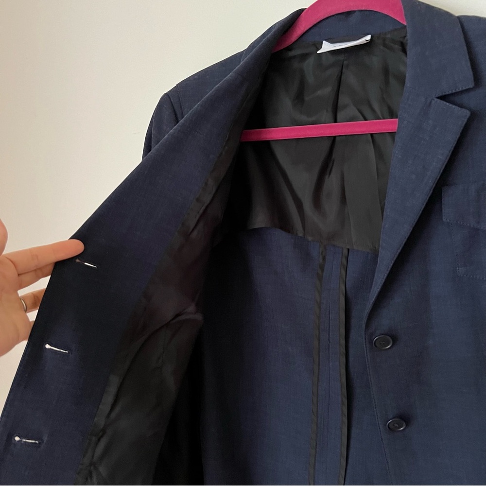 Akris Punto Stretch Wool Navy Short Blazer Front Chest Pocket 3 button Jacket - Picture 2 of 14